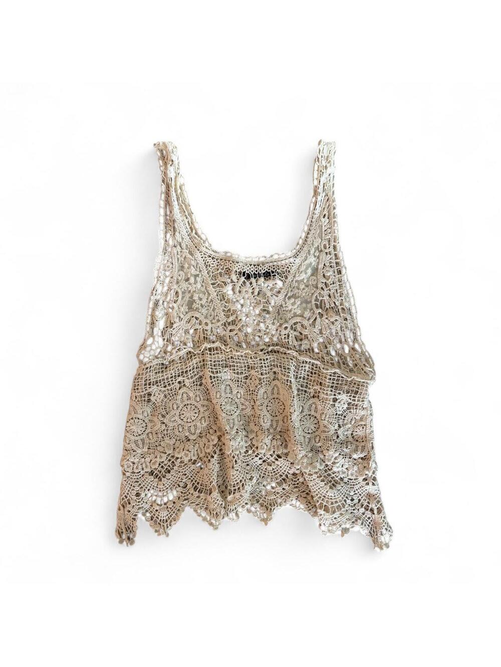 Cream Crochet Floral Lace Tank Top Fits Small Medium